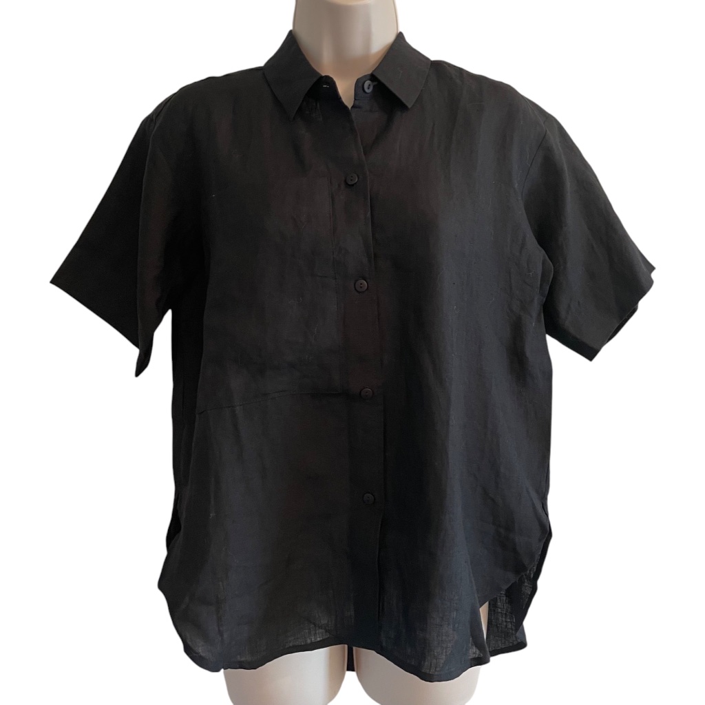 Jarbo Big Pocket Button Front Linen Shirt Short Sleeve Black Size 0/Xs — image 2 of 8